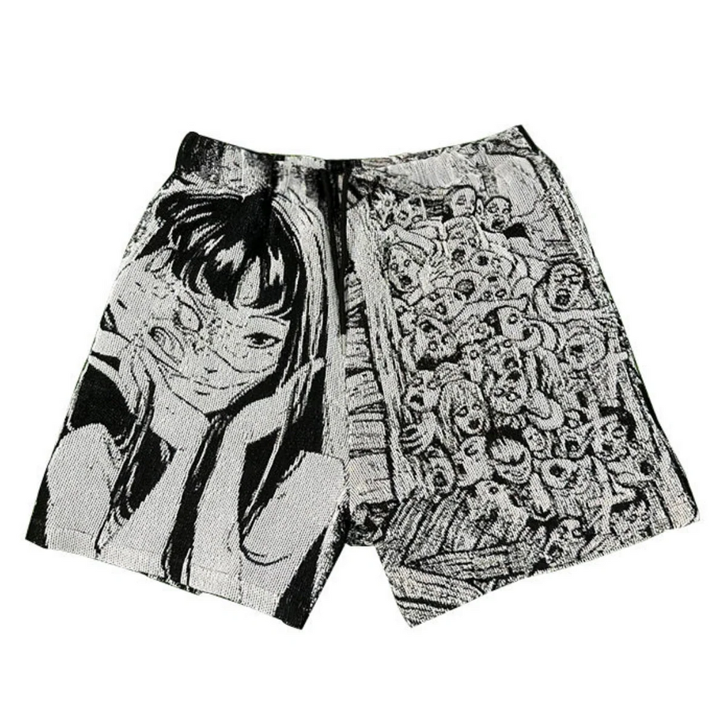 Black & White Anime Woven Tapestry Shorts