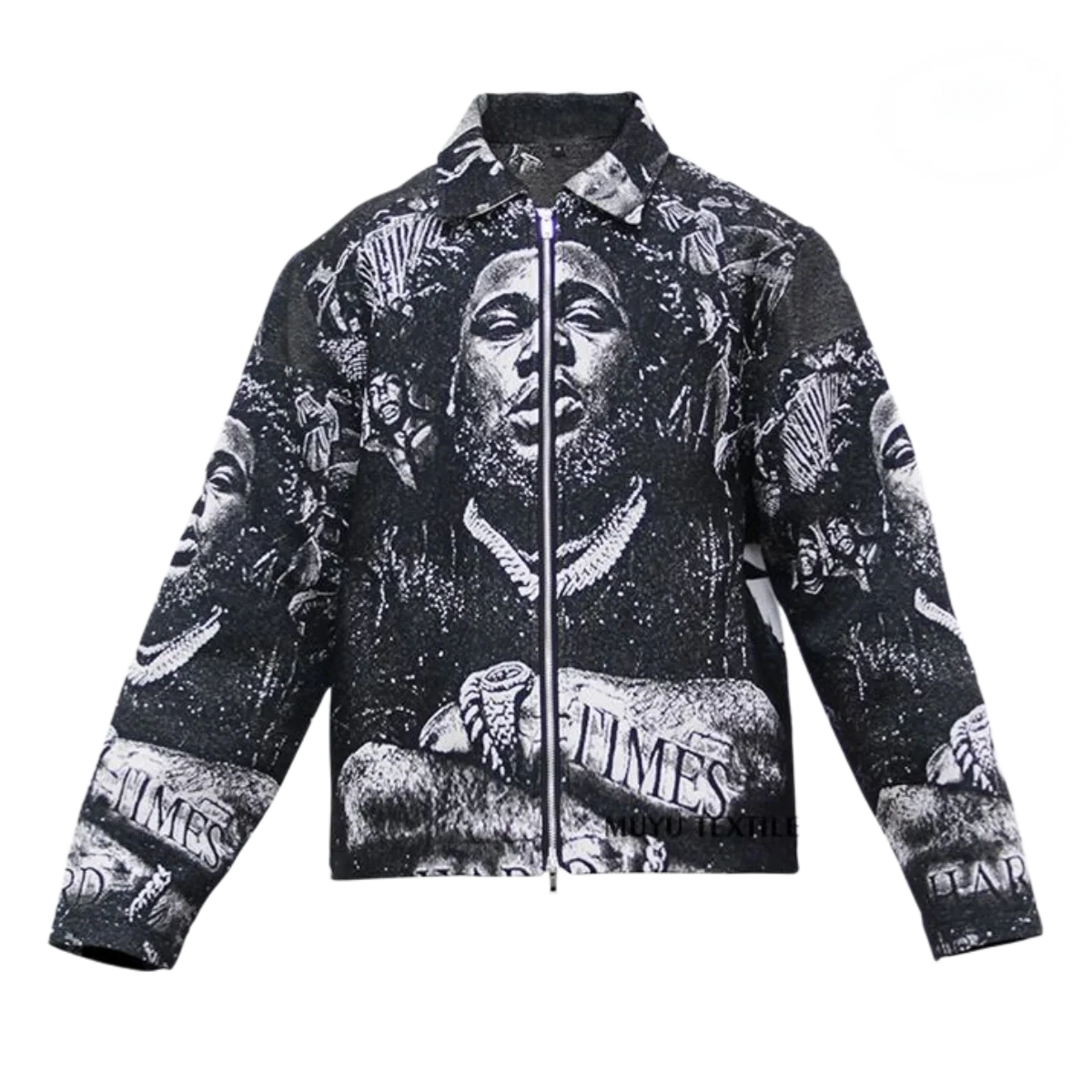 Black & White Woven Tapestry Zip Jacket