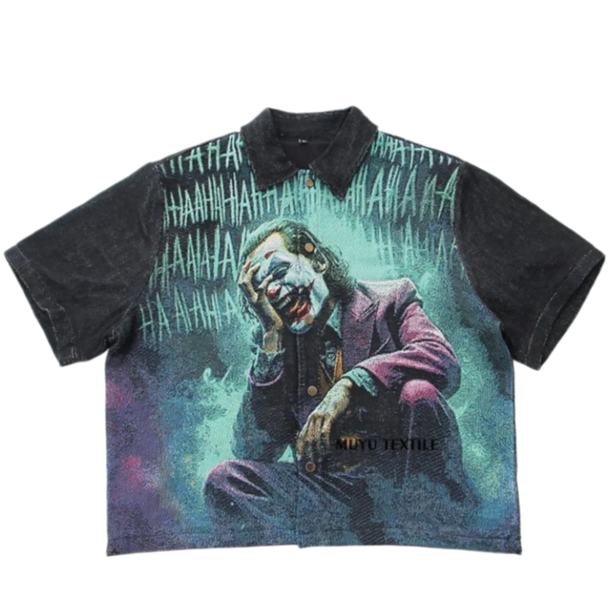 Teal Clown Woven Tapestry Button-Up Shirt