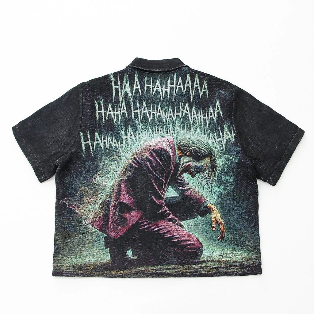 Teal Clown Woven Tapestry Button-Up Shirt