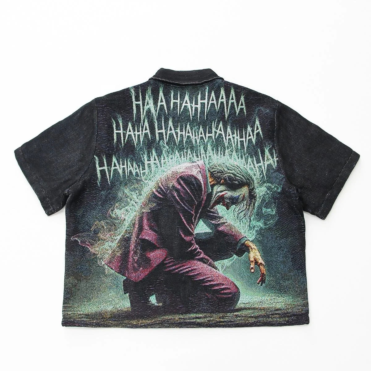 Teal Clown Woven Tapestry Button-Up Shirt
