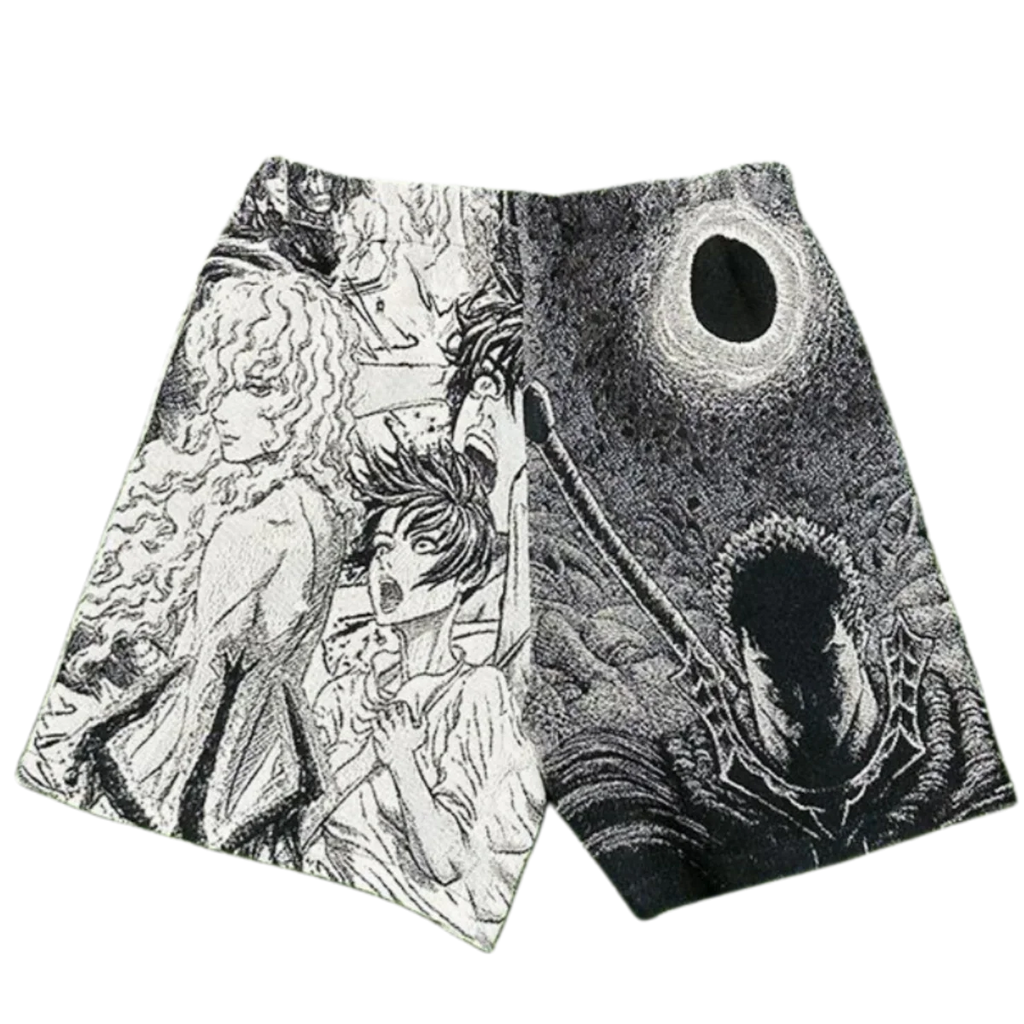 Black & White Anime Woven Tapestry Shorts