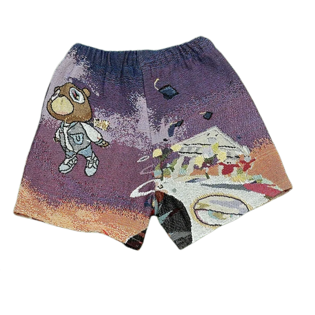 Purple Cartoon Bear Woven Tapestry Shorts