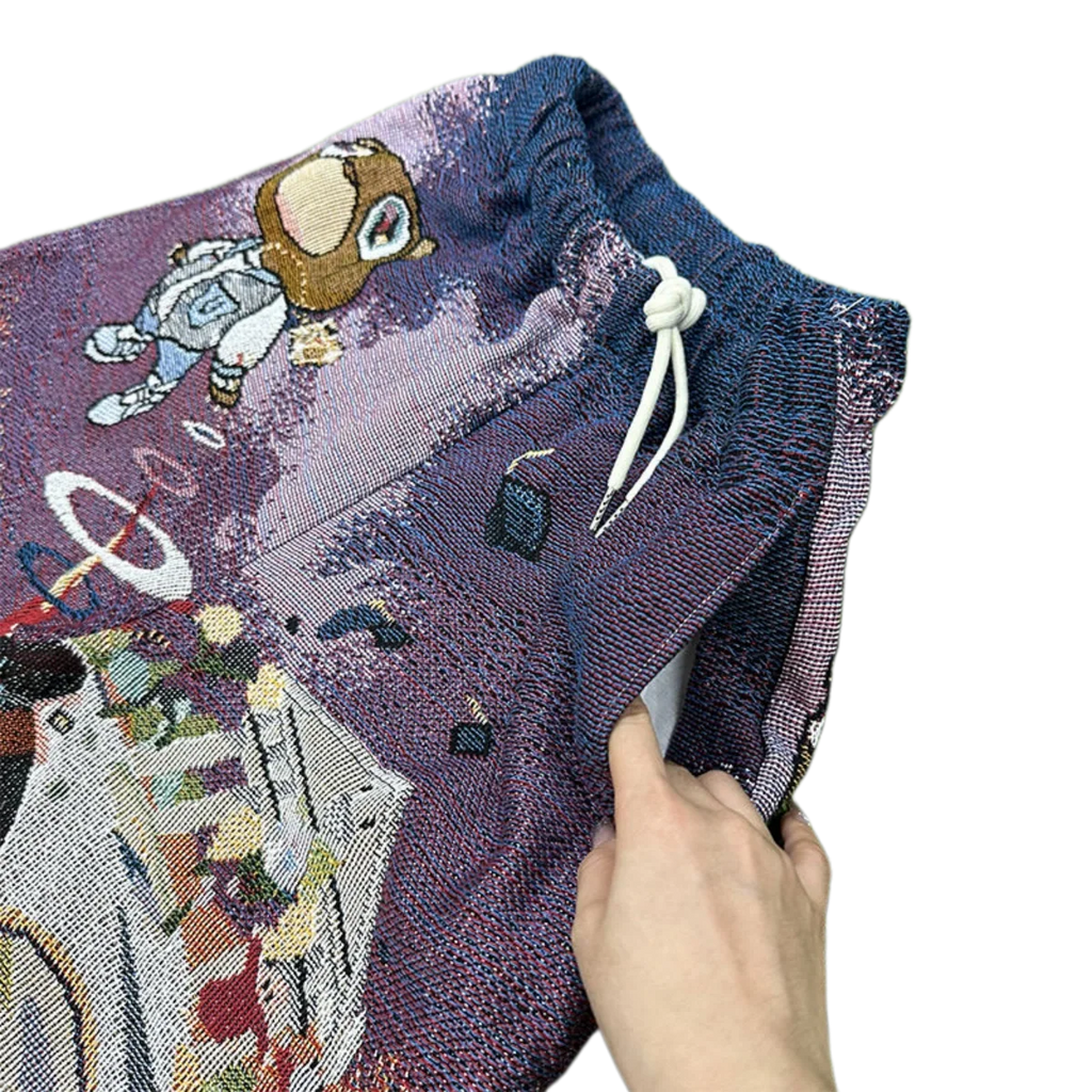 Purple Cartoon Bear Woven Tapestry Shorts
