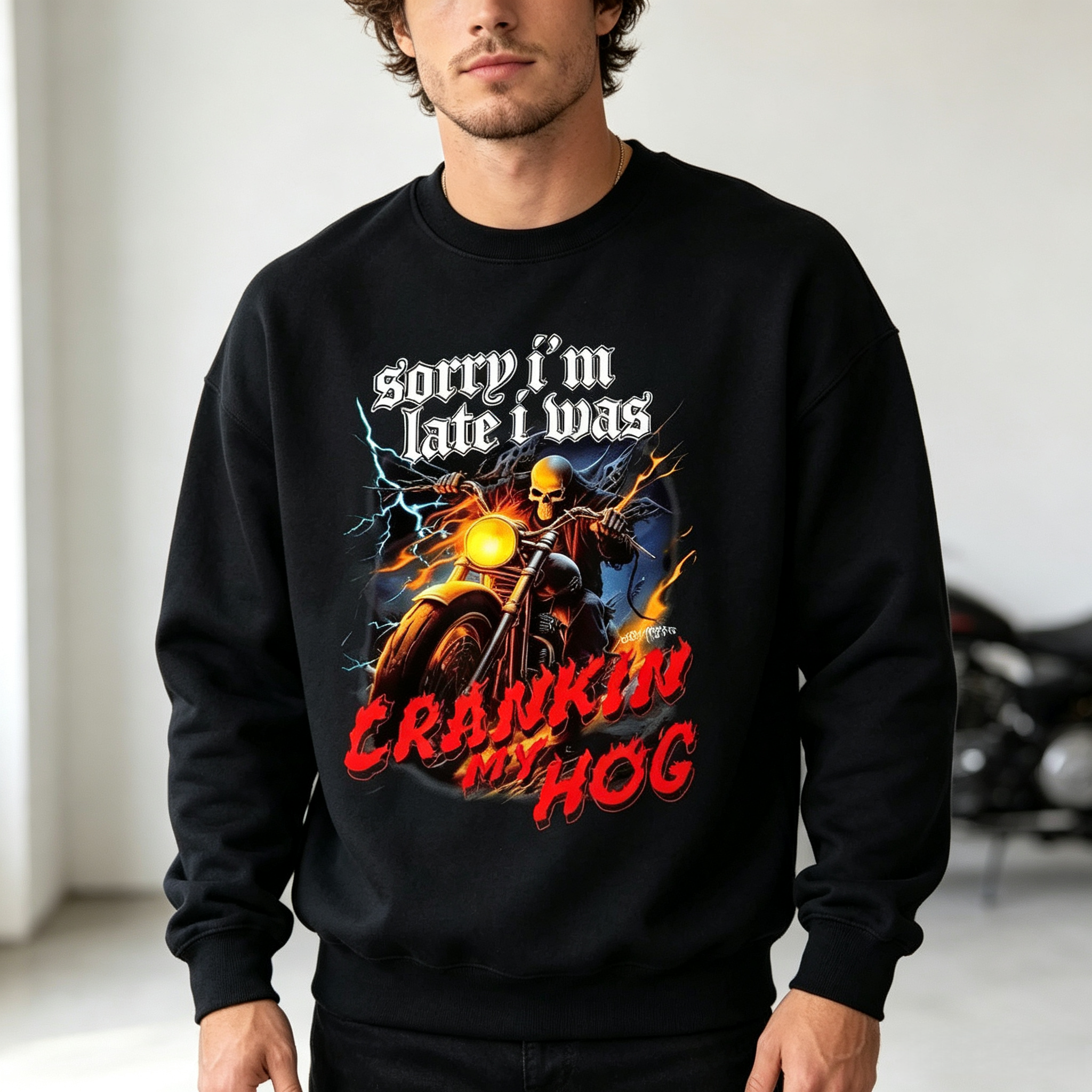 Sorry I'm Late I Was Riding My Hog Vintage Motorcycle Graphic T-Shirt/Hoodie