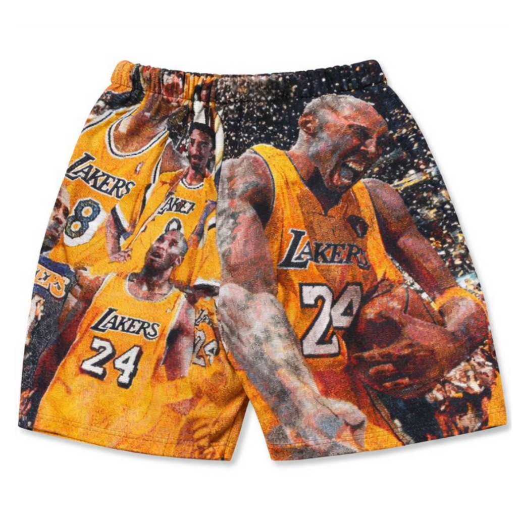 Kobe Tribute Tapestry Shorts – Vintage Woven Lakers Graphic Basketball Shorts