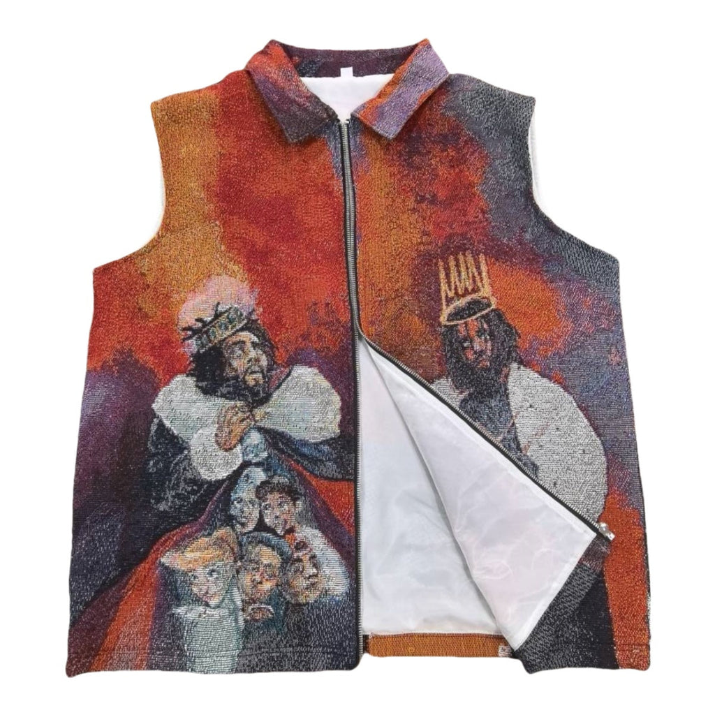 Hip-Hop Woven Jacquard Tapestry Vest